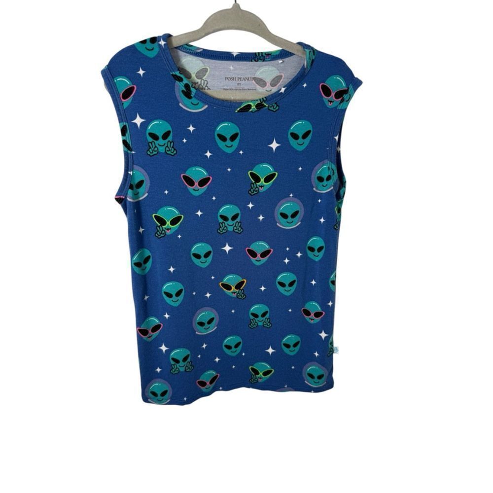 Posh Peanut Boys Blue Alien Galaxy Bamboo Tank Top